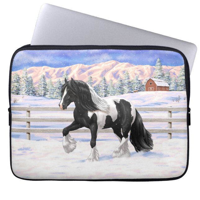 Black Pinto Piebald Gypsy Vanner Draft Horse Laptop Sleeve (Voorkant)