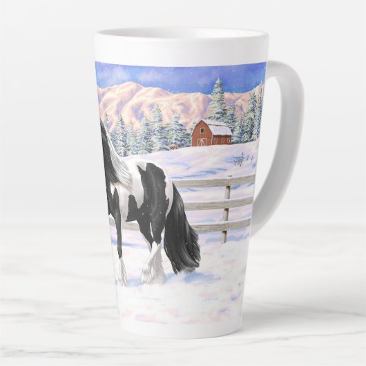 Black Pinto Piebald Gypsy Vanner Draft Horse Latte Mok (Rechterhoek)