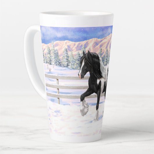 Black Pinto Piebald Gypsy Vanner Draft Horse Latte Mok (Linkerhoek)