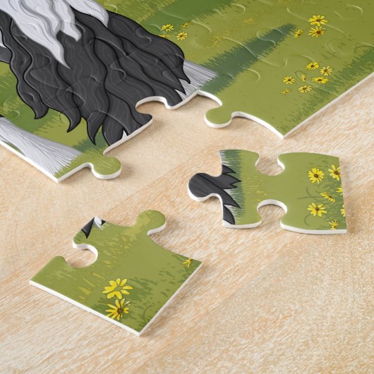 Black Pinto Piebald Gypsy Vanner Draft Horse Legpuzzel (Zijkant)