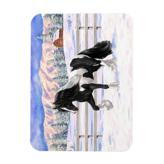 Black Pinto Piebald Gypsy Vanner Draft Horse Magneet (Verticaal)
