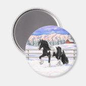 Black Pinto Piebald Gypsy Vanner Draft Horse Magneet (Voorkant / Achterkant)