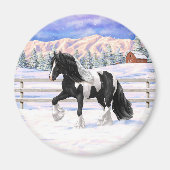 Black Pinto Piebald Gypsy Vanner Draft Horse Magneet (Voorkant)