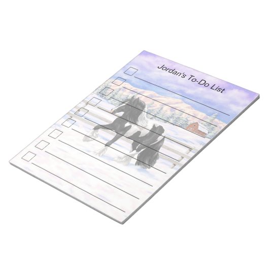 Black Pinto Piebald Gypsy Vanner Draft Horse Notitieblok (Schuin)