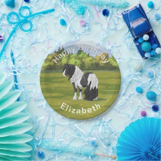 Black Pinto Piebald Gypsy Vanner Draft Horse Papieren Bordje (Feest)