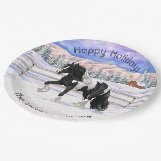 Black Pinto Piebald Gypsy Vanner Draft Horse Papieren Bordje (Gekanteld)