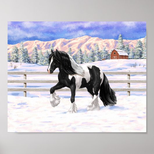 Black Pinto Piebald Gypsy Vanner Draft Horse Poster (Voorkant)