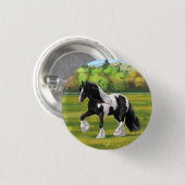 Black Pinto Piebald Gypsy Vanner Draft Horse Ronde Button 3,2 Cm (Voorkant /achterkant)