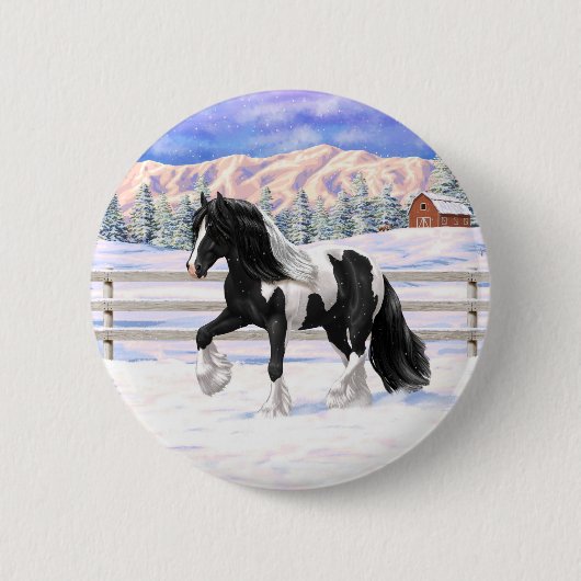 Black Pinto Piebald Gypsy Vanner Draft Horse Ronde Button 5,7 Cm (Voorkant)