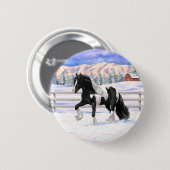 Black Pinto Piebald Gypsy Vanner Draft Horse Ronde Button 5,7 Cm (Voorkant /achterkant)