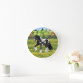 Black Pinto Piebald Gypsy Vanner Draft Horse Ronde Klok (Huis)