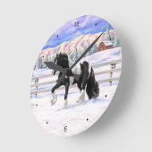 Black Pinto Piebald Gypsy Vanner Draft Horse Ronde Klok (Hoek)