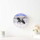 Black Pinto Piebald Gypsy Vanner Draft Horse Ronde Klok (Huis)