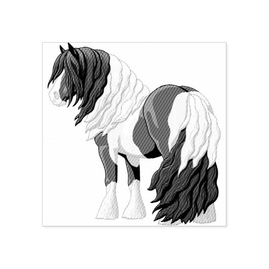 Black Pinto Piebald Gypsy Vanner Draft Horse Rubberstempel (Afrduk)