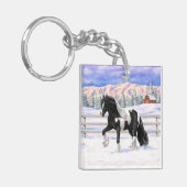 Black Pinto Piebald Gypsy Vanner Draft Horse Sleutelhanger (Voorkant Links)