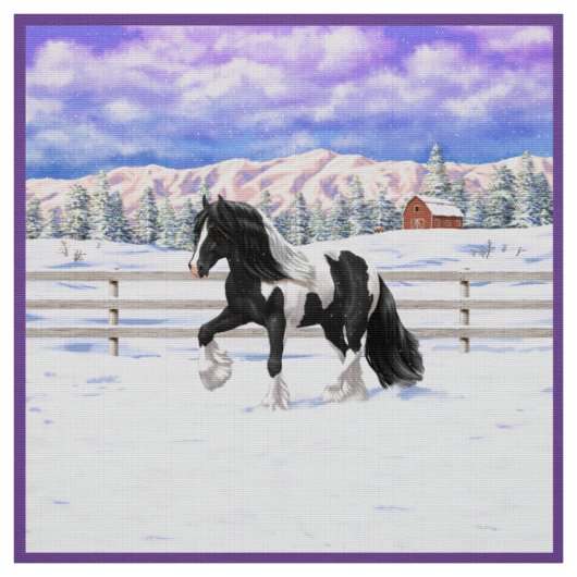 Black Pinto Piebald Gypsy Vanner Draft Horse Stof (Swatch)