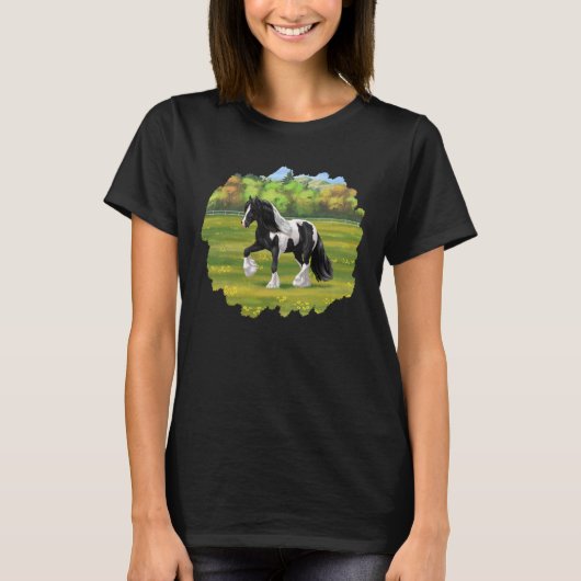 Black Pinto Piebald Gypsy Vanner Draft Horse T-shirt (Voorkant)