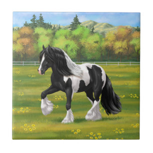 Black Pinto Piebald Gypsy Vanner Draft Horse Tegeltje