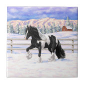 Black Pinto Piebald Gypsy Vanner Draft Horse Tegeltje (Voorkant)