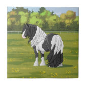 Black Pinto Piebald Gypsy Vanner Draft Horse Tegeltje (Voorkant)