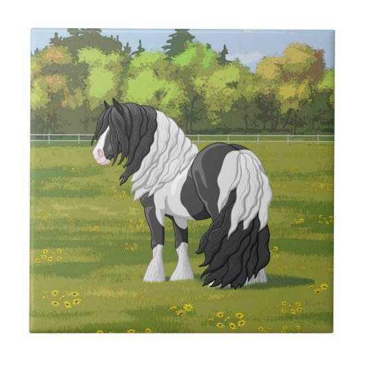 Black Pinto Piebald Gypsy Vanner Draft Horse Tegeltje (Voorkant)