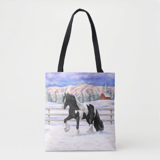 Black Pinto Piebald Gypsy Vanner Draft Horse Tote Bag (Voorkant)