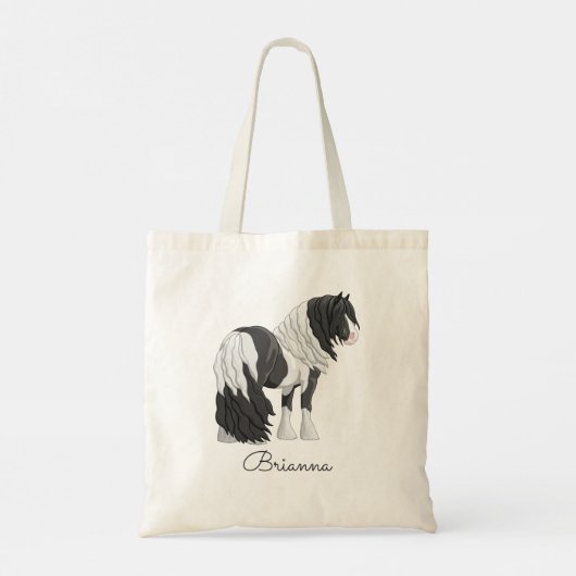 Black Pinto Piebald Gypsy Vanner Draft Horse Tote Bag (Achterkant)