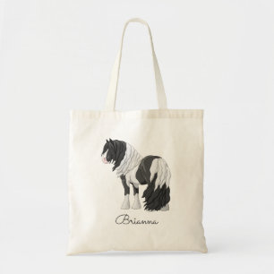 Black Pinto Piebald Gypsy Vanner Draft Horse Tote Bag