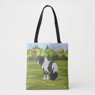 Black Pinto Piebald Gypsy Vanner Draft Horse Tote Bag