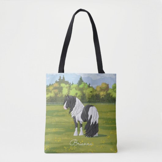 Black Pinto Piebald Gypsy Vanner Draft Horse Tote Bag (Voorkant)