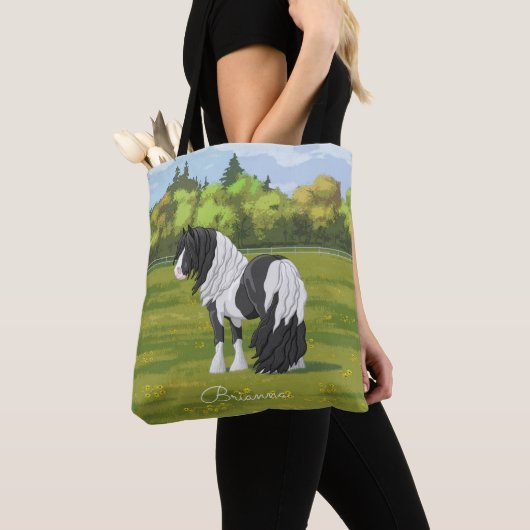 Black Pinto Piebald Gypsy Vanner Draft Horse Tote Bag (Dichtbij)
