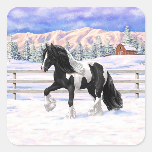 Black Pinto Piebald Gypsy Vanner Draft Horse Vierkante Sticker (Voorkant)