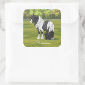 Black Pinto Piebald Gypsy Vanner Draft Horse Vierkante Sticker (Tas)