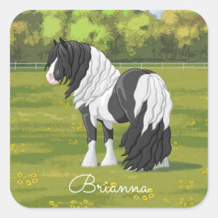 Black Pinto Piebald Gypsy Vanner Draft Horse Vierkante Sticker