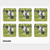 Black Pinto Piebald Gypsy Vanner Draft Horse Vierkante Sticker (Vel)