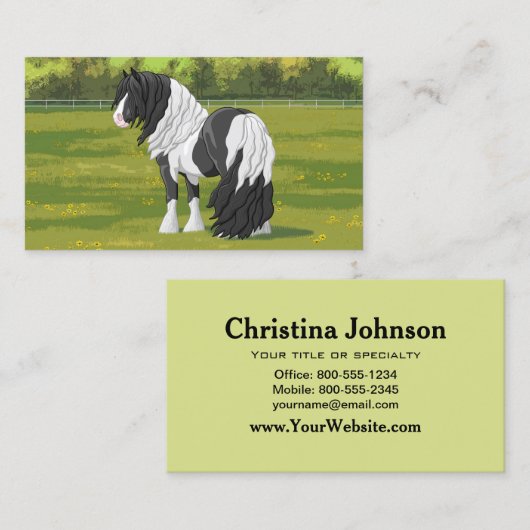 Black Pinto Piebald Gypsy Vanner Draft Horse Visitekaartje (Voorkant / Achterkant)