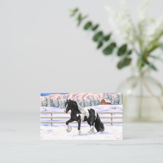 Black Pinto Piebald Gypsy Vanner Draft Horse Visitekaartje (Staand voorkant)