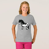 Black Pinto Shetland Pony Illustratie Cartoon T-shirt (Voorkant volledig)