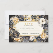 Black Pioenenboarder RSVP Bruiloft Reactie Kaart (Voorkant)