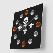 BLACK PIRATE FLAG JOLLY ROGER SKULL, THREE LILILIE VIERKANTE KLOK (Hoek)