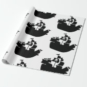 Black Pirate Ship Silhouette Cadeaupapier (Uitgerold)