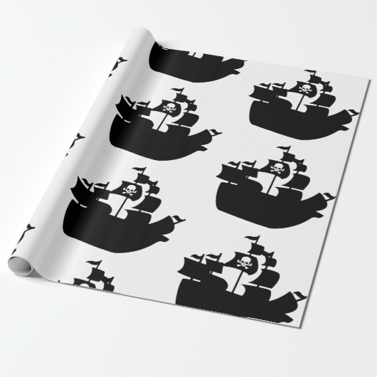 Black Pirate Ship Silhouette Cadeaupapier (Uitgerold)