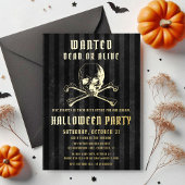 Black Pirate Skull & Botten Halloween Party Gold Folie Uitnodiging
