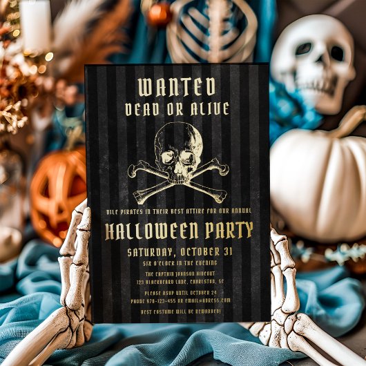 Black Pirate Skull & Botten Halloween Party Gold Folie Uitnodiging
