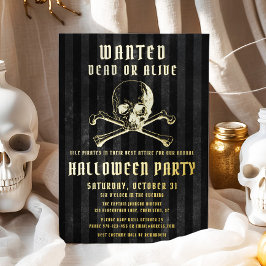Black Pirate Skull & Botten Halloween Party Gold Folie Uitnodiging