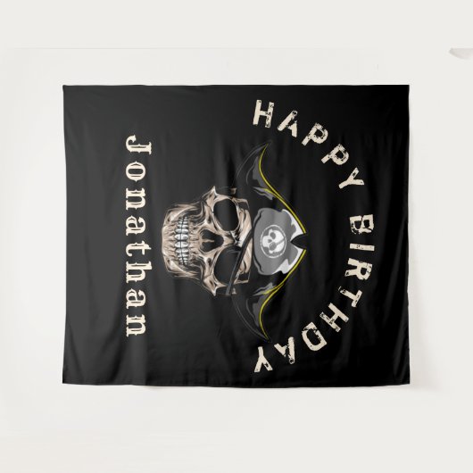 Black Pirate Skull Captain Jack BACKDROP Wandkleed (Voorkant (horizontaal))