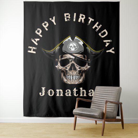 Black Pirate Skull Captain Jack BACKDROP Wandkleed (In situ)
