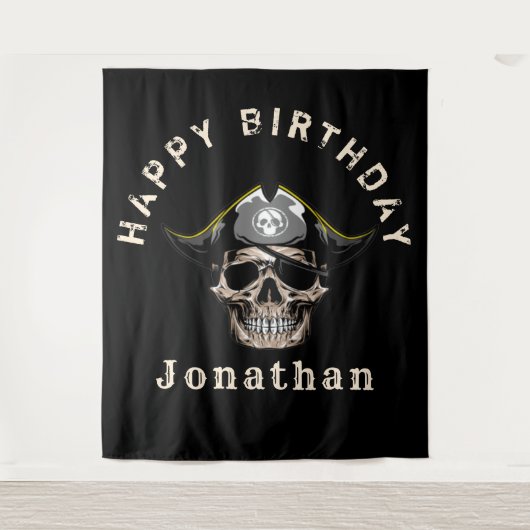 Black Pirate Skull Captain Jack BACKDROP Wandkleed (Voorkant)