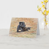 Black Pit Bull Dog  Dog Art Note Kaart (Gele Bloem)
