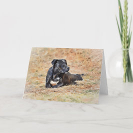 Black Pit Bull Dog  Dog Art Note Kaart